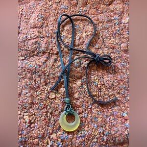 Brown Leather Necklace with Yellow Seaglass Pendant